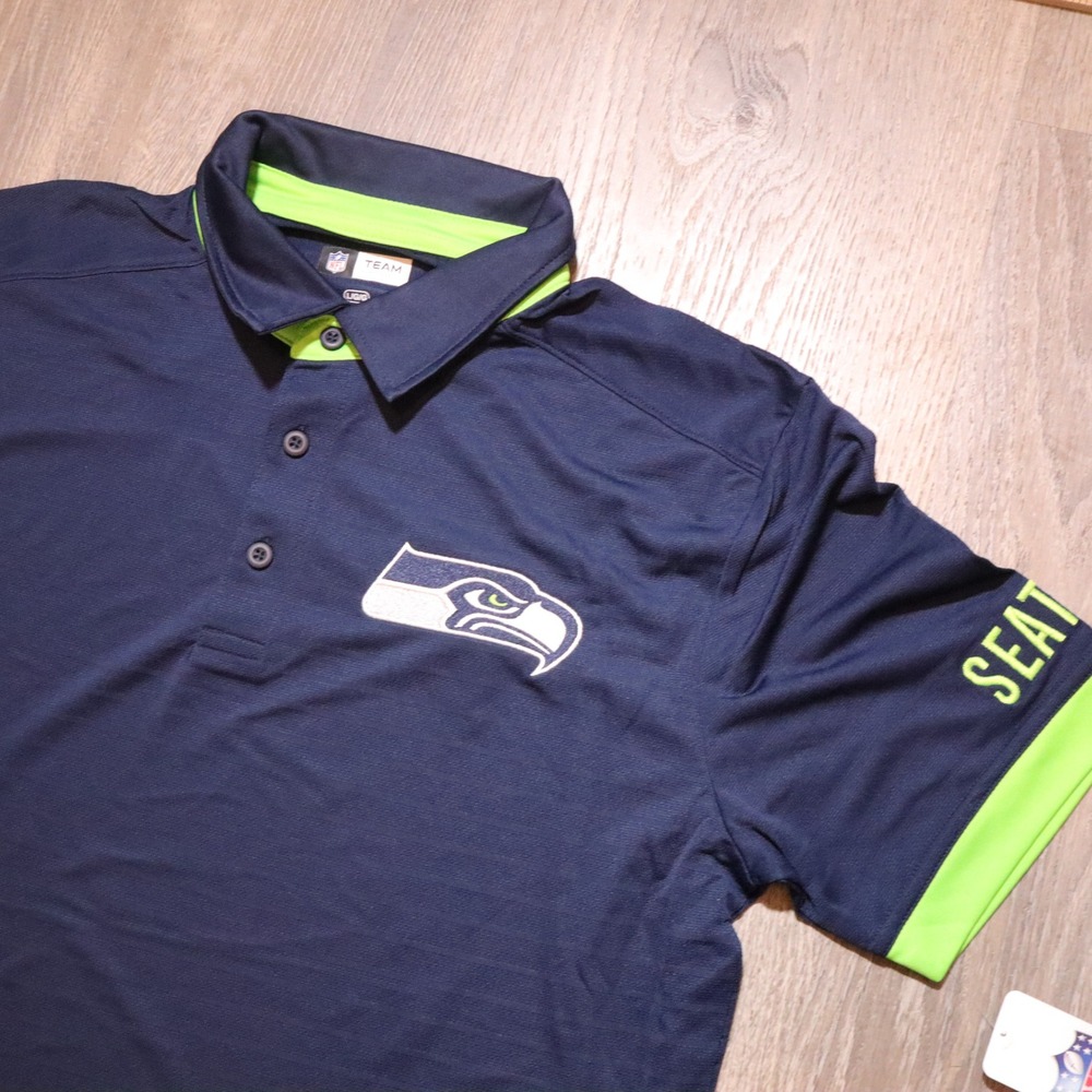 Seattle Seahawks NFL Team Apparel Men's Large Navy Blue Green Polo Shirt